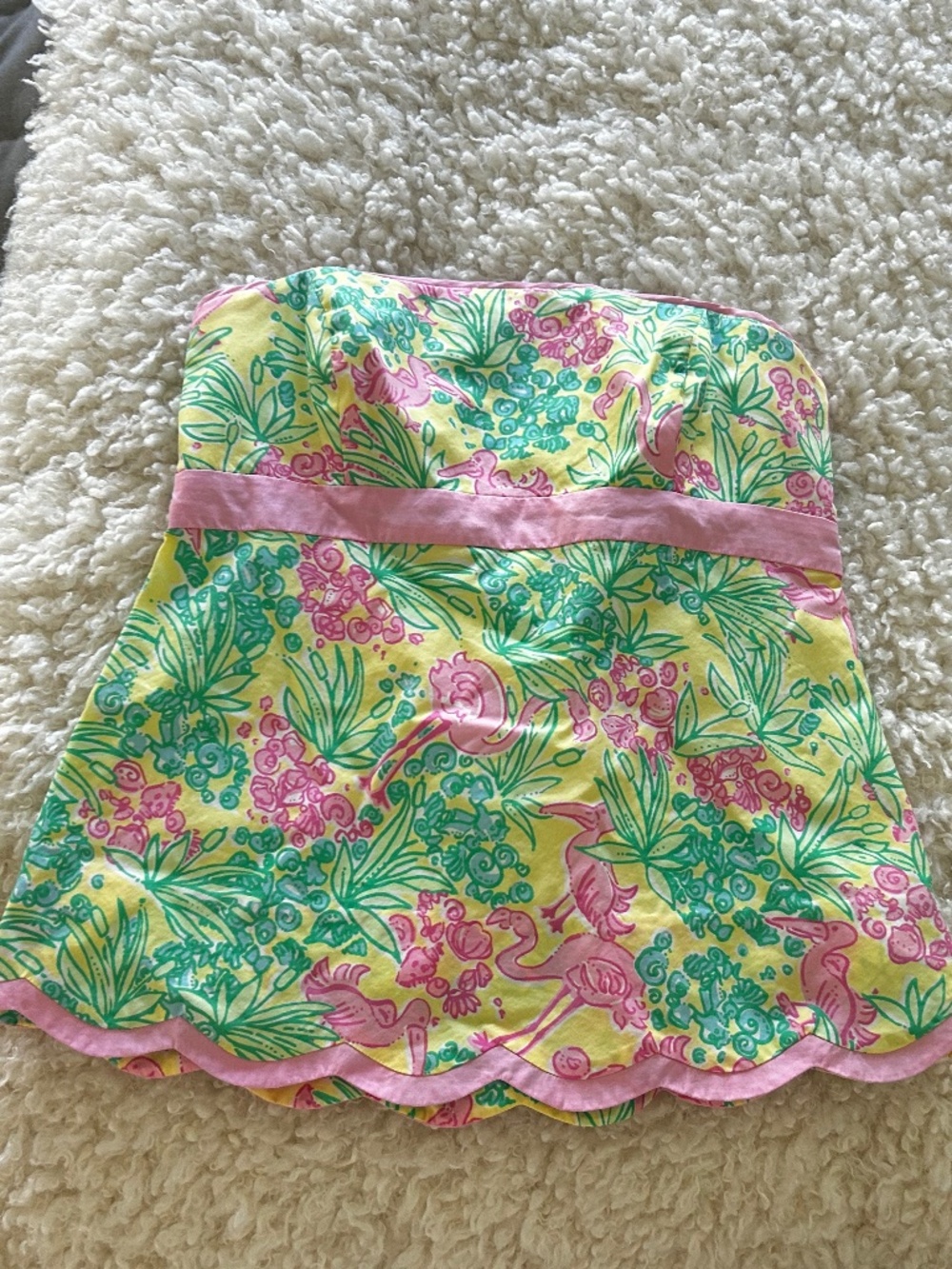 LILLY PULITZER PINK GREEN FLAMINGO STRAPLESS TOP SIZE 2 - Picture 4 of 9